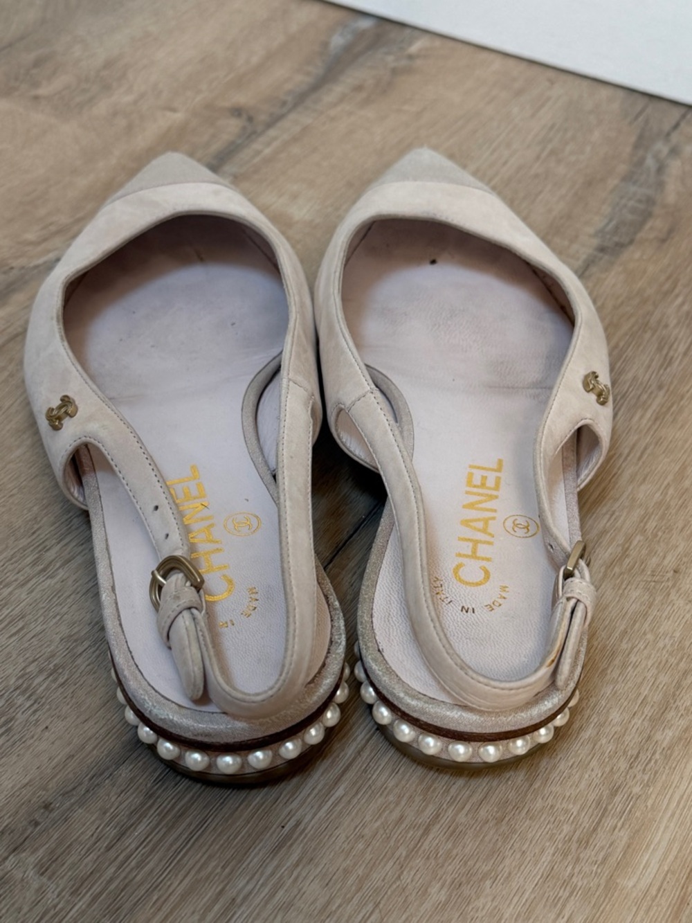 Chanel Beige Pointed Toe Slingback Flats vintage sz 39 - Picture 4 of 6
